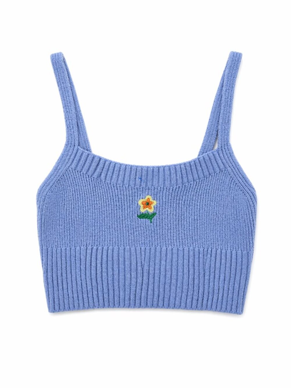 L.A. Hearts Knit Blue Cropped Top with Embroidered Flower, Size Small, Y2K